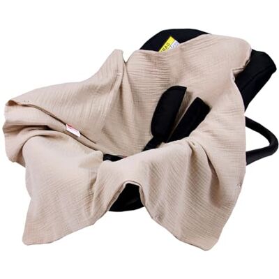 Babylux Einschlagdecke für Babyschale Autositz 80x80 cm – Sommer Babydecke aus Musselin Baumwolle – Atmungsaktiv, mit Gurtschlitzen (Beige) Babylux Einschlagdecke für Babyschale Autositz 80x80 cm – Sommer Babydecke aus Musselin Baumwolle – Atmungsaktiv, mit Gurtschlitzen (Beige)