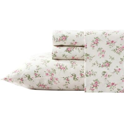 Laura Ashley Sheets Baumwollflanell-Bettwäsche-Set, Baumwolle, Audrey Pink/Creme, King Size Laura Ashley Sheets Baumwollflanell-Bettwäsche-Set, Baumwolle, Audrey Pink/Creme, King Size
