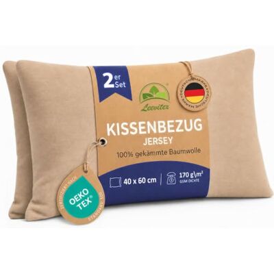 leevitex Kissenbezug 40x60cm 2er Set Sand/Düne 100% Baumwolle Jersey Öko-Tex Zertifiziert · Nackenkissenbezug · Kopfkissenbezug & Kissenhülle · verdeckter Reißverschluss · 170 g/m² leevitex Kissenbezug 40x60cm 2er Set Sand/Düne 100% Baumwolle Jersey Öko-Tex Zertifiziert · Nackenkissenbezug · Kopfkissenbezug & Kissenhülle · verdeckter Reißverschluss · 170 g/m²