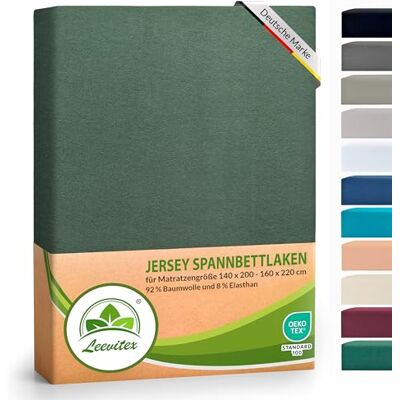 leevitex ® Luxus Elasthan Jersey Spannbettlaken 140x200 – 160x220cm Multistretch 250 g/m² 92% Mako-Baumwolle 8% Elasthan 40cm Steghöhe außergewöhnlich hochwertige Ausführung Dunkelgrün leevitex ® Luxus Elasthan Jersey Spannbettlaken 140x200 – 160x220cm Multistretch 250 g/m² 92% Mako-Baumwolle 8% Elasthan 40cm Steghöhe außergewöhnlich hochwertige Ausführung Dunkelgrün