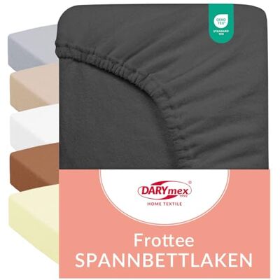 DARYmex Frottee Spannbettlaken 140x200 cm, Baumwolle, Anthrazit, bis 20 cm Elastisches Spannbetttuch, Gummizug, bügelfrei, für Schlafzimmer & Gästezimmer, Öko-Tex Standard 100 DARYmex Frottee Spannbettlaken 140x200 cm, Baumwolle, Anthrazit, bis 20 cm Elastisches Spannbetttuch, Gummizug, bügelfrei, für Schlafzimmer & Gästezimmer, Öko-Tex Standard 100