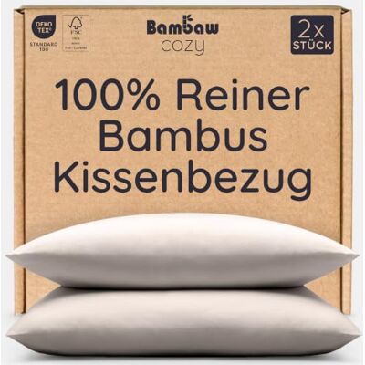 Bambaw Kissenbezug Bambus 50x70 cm, 2-er Pack, antibakterielle und hypoallergene Bettwäsche, weicher, haarschonender und atmungsaktiver Kissenbezug, Bettwäsche kühlend Sommer (Sand) Bambaw Kissenbezug Bambus 50x70 cm, 2-er Pack, antibakterielle und hypoallergene Bettwäsche, weicher, haarschonender und atmungsaktiver Kissenbezug, Bettwäsche kühlend Sommer (Sand)