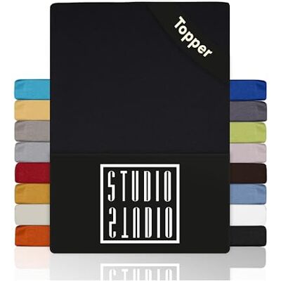 STUDIO Basic Topper Spannbettlaken 120x200cm – Jersey-Spannbetttuch aus 100 % gekämmter Baumwolle – Schwarz – bügelfrei, elastisch & Oeko-TEX Zertifiziert – für Topper 4–14 cm STUDIO Basic Topper Spannbettlaken 120x200cm – Jersey-Spannbetttuch aus 100 % gekämmter Baumwolle – Schwarz – bügelfrei, elastisch & Oeko-TEX Zertifiziert – für Topper 4–14 cm