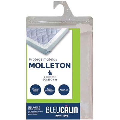 Bleu Calin Matratzenschoner, Molton, 100% Baumwolle, Spannbetttuch, 90 x 190 cm Bleu Calin Matratzenschoner, Molton, 100% Baumwolle, Spannbetttuch, 90 x 190 cm