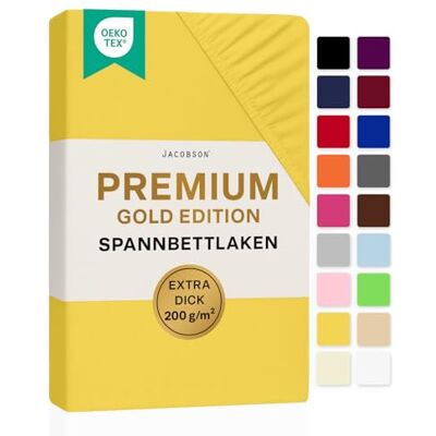 JACOBSON Premium Topper Spannbettlaken 200 g/m² Jersey Baumwolle mit Elasthan (Topper 140x200-160x200 cm, Gelb) JACOBSON Premium Topper Spannbettlaken 200 g/m² Jersey Baumwolle mit Elasthan (Topper 140x200-160x200 cm, Gelb)