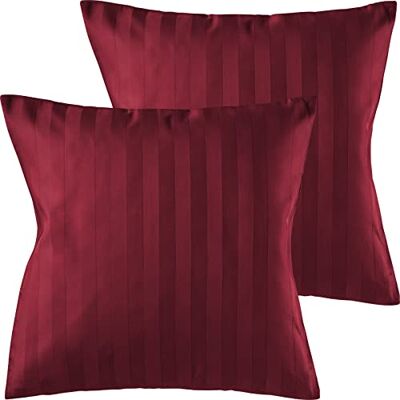 Pure 2er Set Mako Satin Damast Streifen Kissenbezug 40x40 rot Waschbar bis 60°C, Reißverschluss Atmungsaktiv & Anti-Pilling Pure 2er Set Mako Satin Damast Streifen Kissenbezug 40x40 rot Waschbar bis 60°C, Reißverschluss Atmungsaktiv & Anti-Pilling