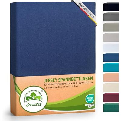 leevitex ® Luxus Elasthan Jersey Spannbettlaken 200x220 – 220x240 cm Multistretch 250 g/m² 92% Mako-Baumwolle und 8% Elasthan 40cm Steghöhe außergewöhnlich hochwertige Ausführung Navy leevitex ® Luxus Elasthan Jersey Spannbettlaken 200x220 – 220x240 cm Multistretch 250 g/m² 92% Mako-Baumwolle und 8% Elasthan 40cm Steghöhe außergewöhnlich hochwertige Ausführung Navy