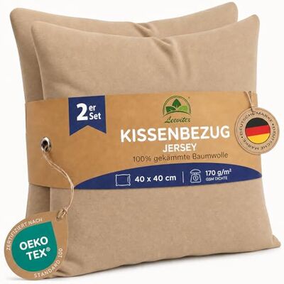 leevitex Kissenbezug 40x40cm (2er Set) Sand/Düne 100% Baumwolle Jersey Öko-Tex Zertifiziert · Kissenhülle 40x40 · Kopfkissenbezug 40x40 cm · verdeckter Reißverschluss · 170 g/m² leevitex Kissenbezug 40x40cm (2er Set) Sand/Düne 100% Baumwolle Jersey Öko-Tex Zertifiziert · Kissenhülle 40x40 · Kopfkissenbezug 40x40 cm · verdeckter Reißverschluss · 170 g/m²