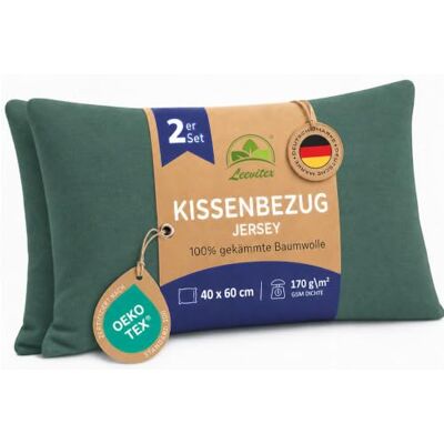 leevitex Kissenbezug 40x60cm 2er Set Dunkelgrün 100% Baumwolle Jersey Öko-Tex Zertifiziert · Nackenkissenbezug · Kopfkissenbezug & Kissenhülle · verdeckter Reißverschluss · 170 g/m² leevitex Kissenbezug 40x60cm 2er Set Dunkelgrün 100% Baumwolle Jersey Öko-Tex Zertifiziert · Nackenkissenbezug · Kopfkissenbezug & Kissenhülle · verdeckter Reißverschluss · 170 g/m²