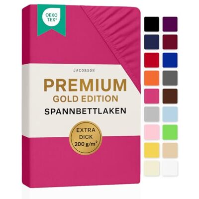 JACOBSON Premium Topper Spannbettlaken 200 g/m² Jersey Baumwolle mit Elasthan (Topper 180x200-200x200 cm, Pink) JACOBSON Premium Topper Spannbettlaken 200 g/m² Jersey Baumwolle mit Elasthan (Topper 180x200-200x200 cm, Pink)