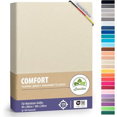 leevitex Premium Topper Boxspringbett Spannbettlaken 100% Mako-Jersey-Baumwolle ÖKO-TEX 170g/m² 90 x 200-100 x 220 Creme/Naturweiß 18 cm Steg leevitex Premium Topper Boxspringbett Spannbettlaken 100% Mako-Jersey-Baumwolle ÖKO-TEX 170g/m² 90 x 200-100 x 220 Creme/Naturweiß 18 cm Steg