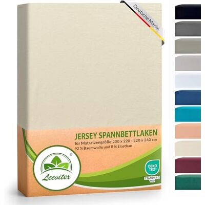 leevitex ® Luxus Elasthan Jersey Spannbettlaken 200x220 – 220x240 cm Multistretch 250 g/m² 92% Mako-Baumwolle 8% Elasthan 40cm Steghöhe außergewöhnlich hochwertige Ausführung Natur leevitex ® Luxus Elasthan Jersey Spannbettlaken 200x220 – 220x240 cm Multistretch 250 g/m² 92% Mako-Baumwolle 8% Elasthan 40cm Steghöhe außergewöhnlich hochwertige Ausführung Natur