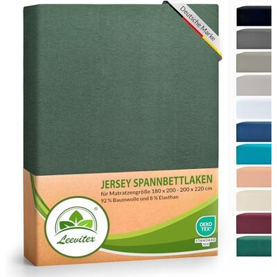 leevitex ® Luxus Elasthan Jersey Spannbettlaken 180x200 – 200x220 cm Multistretch 250 g/m² 92% Mako-Baumwolle 8% Elasthan 40cm Steghöhe außergewöhnlich hochwertige Ausführung Dunkelgrün leevitex ® Luxus Elasthan Jersey Spannbettlaken 180x200 – 200x220 cm Multistretch 250 g/m² 92% Mako-Baumwolle 8% Elasthan 40cm Steghöhe außergewöhnlich hochwertige Ausführung Dunkelgrün