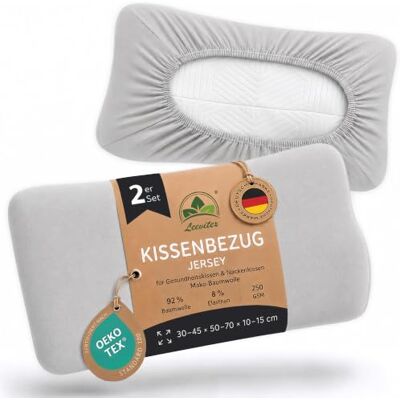 leevitex Premium Kissenbezug Gesundheitskissen 2er Set 30-45 x 50-70 cm Nackenstützkissen Bezug · 250g/m² · 92% Mako-Baumwolle 8% Elasthan · OEKO-TEX zertifiziert · Hautfreundlich · Silber Grau leevitex Premium Kissenbezug Gesundheitskissen 2er Set 30-45 x 50-70 cm Nackenstützkissen Bezug · 250g/m² · 92% Mako-Baumwolle 8% Elasthan · OEKO-TEX zertifiziert · Hautfreundlich · Silber Grau