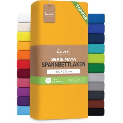 Lavea ® Topper Spannbettlaken 200x220 cm Goldgelb Maya 100% Jersey Baumwolle – Weiches Spannbetttuch Topper bis 10 cm, atmungsaktives Bettlaken, formstabil & pflegeleicht Lavea ® Topper Spannbettlaken 200x220 cm Goldgelb Maya 100% Jersey Baumwolle – Weiches Spannbetttuch Topper bis 10 cm, atmungsaktives Bettlaken, formstabil & pflegeleicht
