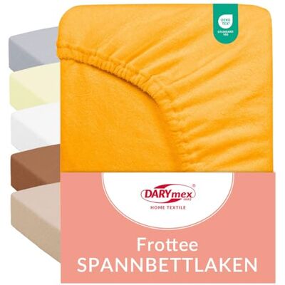 DARYmex Frottee Spannbettlaken 140x200 cm, Baumwolle, bis 20 cm, Gelb Elastisches Spannbetttuch mit Gummizug, 82% Baumwolle 18% Polyester, 155 g/m², Öko-Tex Standard 100, bügelfrei DARYmex Frottee Spannbettlaken 140x200 cm, Baumwolle, bis 20 cm, Gelb Elastisches Spannbetttuch mit Gummizug, 82% Baumwolle 18% Polyester, 155 g/m², Öko-Tex Standard 100, bügelfrei