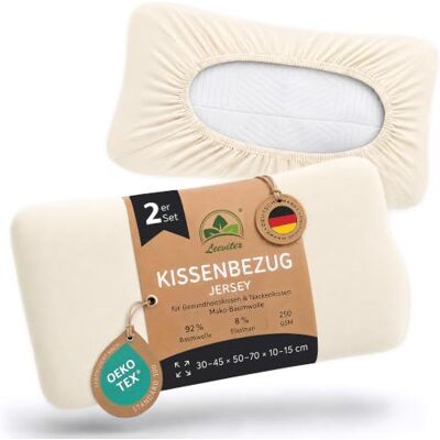 leevitex Premium Kissenbezug Gesundheitskissen 2er Set 30-45 x 50-70 cm Nackenstützkissen Bezug · 250g/m² · 92% Mako-Baumwolle 8% Elasthan · OEKO-TEX zertifiziert · Hautfreundlich · Naturweiß leevitex Premium Kissenbezug Gesundheitskissen 2er Set 30-45 x 50-70 cm Nackenstützkissen Bezug · 250g/m² · 92% Mako-Baumwolle 8% Elasthan · OEKO-TEX zertifiziert · Hautfreundlich · Naturweiß