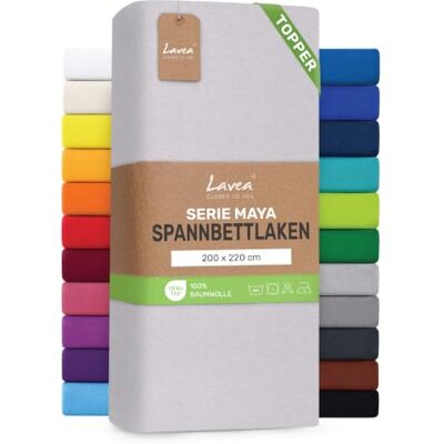 Lavea ® Topper Spannbettlaken 200x220 cm Silber Maya 100% Jersey Baumwolle – Weiches Spannbetttuch Topper bis 10 cm, atmungsaktives Bettlaken, formstabil & pflegeleicht Lavea ® Topper Spannbettlaken 200x220 cm Silber Maya 100% Jersey Baumwolle – Weiches Spannbetttuch Topper bis 10 cm, atmungsaktives Bettlaken, formstabil & pflegeleicht