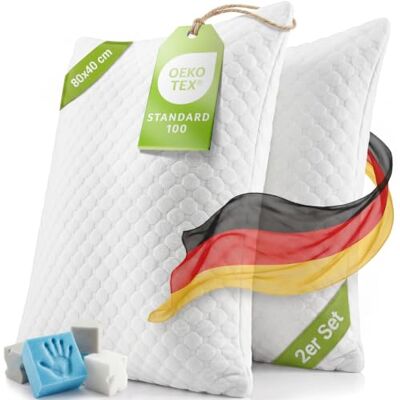 Juskys Kopfkissen 2er Set 40x80 cm – Memory Foam Kissen mit atmungsaktiver Füllung & waschbarem Bezug – Weiß Juskys Kopfkissen 2er Set 40x80 cm – Memory Foam Kissen mit atmungsaktiver Füllung & waschbarem Bezug – Weiß