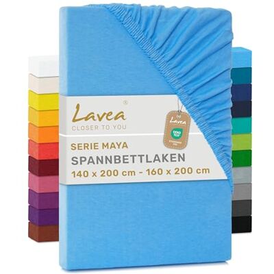 Lavea ® Spannbettlaken 140x200cm 160x200cm Himmelblau Maya, 100% Jersey Baumwolle – Weiches Spannbetttuch mit Rundumgummi, atmungsaktives Bettlaken für Matratzen bis 20 cm Lavea ® Spannbettlaken 140x200cm 160x200cm Himmelblau Maya, 100% Jersey Baumwolle – Weiches Spannbetttuch mit Rundumgummi, atmungsaktives Bettlaken für Matratzen bis 20 cm