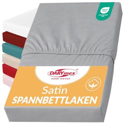 DARYmex Spannbettlaken, Baumwoll-Satin, 200x220 cm, bis 20 cm, Stahl Grau Satin Spannbetttuch, glatt und glänzend, 100% Baumwolle, Satinwebung, für Schlafzimmer, Gästezimmer, Hotel DARYmex Spannbettlaken, Baumwoll-Satin, 200x220 cm, bis 20 cm, Stahl Grau Satin Spannbetttuch, glatt und glänzend, 100% Baumwolle, Satinwebung, für Schlafzimmer, Gästezimmer, Hotel