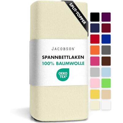 JACOBSON Jersey Spannbettlaken Baumwolle Bettlaken (Split-Topper 180x200-200x200 cm, Natur) JACOBSON Jersey Spannbettlaken Baumwolle Bettlaken (Split-Topper 180x200-200x200 cm, Natur)
