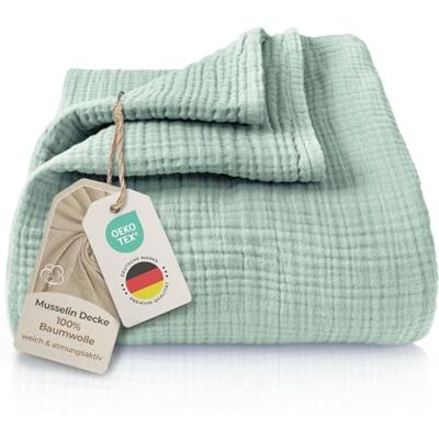 LAYNENBURG Premium Musselin Tagesdecke 150x200 cm 100% Baumwolle extraweiche, leichte Sommerdecke als Kuscheldecke, Bett-Überwurf, Baumwolldecke, Couch-Überwurf warme Sofa-Decke (Mintgrün) LAYNENBURG Premium Musselin Tagesdecke 150x200 cm 100% Baumwolle extraweiche, leichte Sommerdecke als Kuscheldecke, Bett-Überwurf, Baumwolldecke, Couch-Überwurf warme Sofa-Decke (Mintgrün)