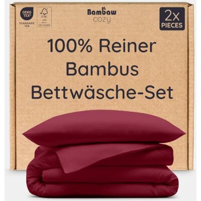 Bambaw Bambus Bettwäsche 135x200 Set, 2-teilig, Sommer Bettbezug 135 x 200 Mit 1x Kühlenden Kissenbezug 40x80 cm, Weiches Bettwäsche Set in Hotelqualität, für zu Akne Neigende Haut (Burgunderrot) Bambaw Bambus Bettwäsche 135x200 Set, 2-teilig, Sommer Bettbezug 135 x 200 Mit 1x Kühlenden Kissenbezug 40x80 cm, Weiches Bettwäsche Set in Hotelqualität, für zu Akne Neigende Haut (Burgunderrot)