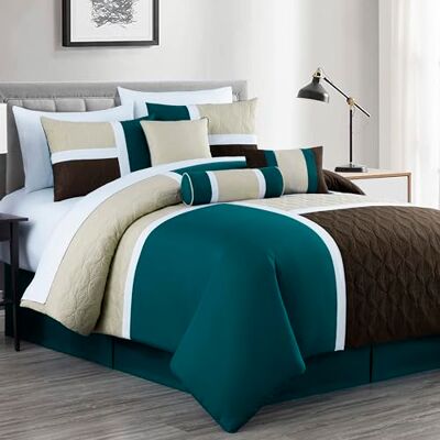 Chezmoi Collection Upland Patchwork-Bettwäscheset, 7-teilig, Blaugrün/Beige/Braun, King-Size-Bett Chezmoi Collection Upland Patchwork-Bettwäscheset, 7-teilig, Blaugrün/Beige/Braun, King-Size-Bett