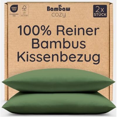 Bambaw Bambus Kissenbezüge 50x70 cm, 2-er Pack, Allergiker-Bettwäsche, antibakterielle und hypoallergene Bettwäsche, Anti Akne und kühlende Kissenbezug (Olivgrün) Bambaw Bambus Kissenbezüge 50x70 cm, 2-er Pack, Allergiker-Bettwäsche, antibakterielle und hypoallergene Bettwäsche, Anti Akne und kühlende Kissenbezug (Olivgrün)