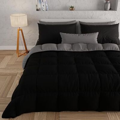PETTI Artigiani Italiani – Warme Winterbettdecke 220x260 cm, Zweifarbig Schwarz, Wendedecke aus Mikrofaser 300 g/m², Für Einzelbett, Kuschelige Steppdecke, Made in Italy PETTI Artigiani Italiani – Warme Winterbettdecke 220x260 cm, Zweifarbig Schwarz, Wendedecke aus Mikrofaser 300 g/m², Für Einzelbett, Kuschelige Steppdecke, Made in Italy