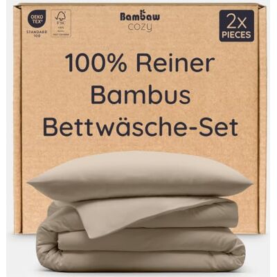 Bambaw Bambus Bettwäsche 135x200 cm, 2 Teilig Set, Hypoallergen Mit Bambus Bettbezug Sommer 135x200 cm & 1x Allergiker Kissenbezug 80 x 80 cm mit Hotelverschluss (Taupe) Bambaw Bambus Bettwäsche 135x200 cm, 2 Teilig Set, Hypoallergen Mit Bambus Bettbezug Sommer 135x200 cm & 1x Allergiker Kissenbezug 80 x 80 cm mit Hotelverschluss (Taupe)