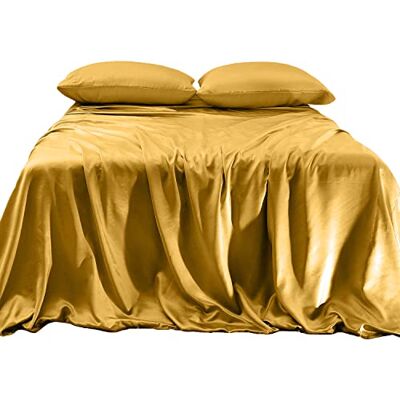 Elegant Comfort Luxuriöses 4-teiliges seidiges Satin-Bettlaken-Set, hautfreundlich und haarfreundlich, knitterfrei, farbecht, schmutzabweisend, mit tiefen Taschen, Spannbetttuch, kühlendes weiches Elegant Comfort Luxuriöses 4-teiliges seidiges Satin-Bettlaken-Set, hautfreundlich und haarfreundlich, knitterfrei, farbecht, schmutzabweisend, mit tiefen Taschen, Spannbetttuch, kühlendes weiches