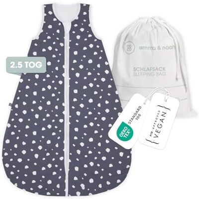emma & noah Baby Schlafsack 2.5 TOG, Strampelsack für den Herbst und Winter in vielen Farben, Bio-Baumwolle, OEKO-TEX Zertifiziert, Schlafsack für Neugeborene (Punkte Blau, 110 cm) emma & noah Baby Schlafsack 2.5 TOG, Strampelsack für den Herbst und Winter in vielen Farben, Bio-Baumwolle, OEKO-TEX Zertifiziert, Schlafsack für Neugeborene (Punkte Blau, 110 cm)