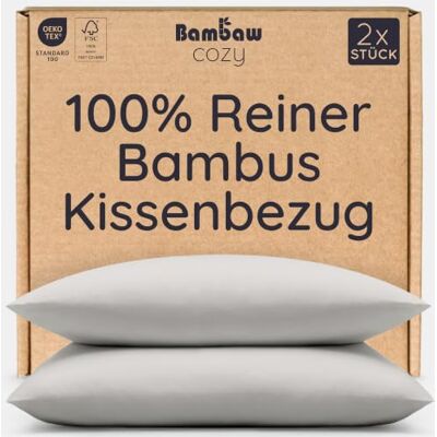 Bambaw Kopfkissenbezug Bambus 75x50 cm, 2-er Pack, atmungsaktive Bettwäsche Sommer kühlend, Kopfkissenbezug Bambus, antibakteriell und Anti Milben Bettwäsche, Oeko-Tex Zertifiziert (Grau) Bambaw Kopfkissenbezug Bambus 75x50 cm, 2-er Pack, atmungsaktive Bettwäsche Sommer kühlend, Kopfkissenbezug Bambus, antibakteriell und Anti Milben Bettwäsche, Oeko-Tex Zertifiziert (Grau)