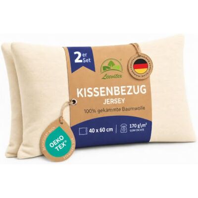 leevitex Kissenbezug 40x60cm 2er Set Creme 100% Baumwolle Jersey Öko-Tex Zertifiziert · Nackenkissenbezug · Kopfkissenbezug & Kissenhülle · verdeckter Reißverschluss · 170 g/m² leevitex Kissenbezug 40x60cm 2er Set Creme 100% Baumwolle Jersey Öko-Tex Zertifiziert · Nackenkissenbezug · Kopfkissenbezug & Kissenhülle · verdeckter Reißverschluss · 170 g/m²