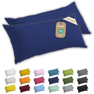 Lavea ® 2er Set Seitenschläferkissen-Bezug 40x145 Royalblau 100% Baumwolle Jersey – Weiche Kissenhülle & Kopfkissenbezüge, OEKO-TEX® Standard Lavea ® 2er Set Seitenschläferkissen-Bezug 40x145 Royalblau 100% Baumwolle Jersey – Weiche Kissenhülle & Kopfkissenbezüge, OEKO-TEX® Standard