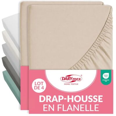 DARYmex 4X Biber Spannbetttuch Flanell 90x200 cm Höhe 20 cm Hellbeige Flanell Spannbettlaken, Baumwolle, warm und weich, Gummizug, Öko-Tex Standard 100, Schlafzimmer, 4er Set DARYmex 4X Biber Spannbetttuch Flanell 90x200 cm Höhe 20 cm Hellbeige Flanell Spannbettlaken, Baumwolle, warm und weich, Gummizug, Öko-Tex Standard 100, Schlafzimmer, 4er Set