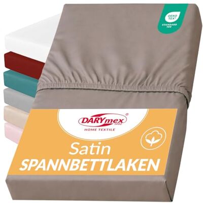 DARYmex Spannbettlaken, Baumwoll-Satin, 140x200 cm, bis 20 cm, Dunkelbeige Satin Spannbetttuch, glatt und glänzend, 100% Baumwolle, Satinwebung, für Schlafzimmer, Gästezimmer, Hotel DARYmex Spannbettlaken, Baumwoll-Satin, 140x200 cm, bis 20 cm, Dunkelbeige Satin Spannbetttuch, glatt und glänzend, 100% Baumwolle, Satinwebung, für Schlafzimmer, Gästezimmer, Hotel