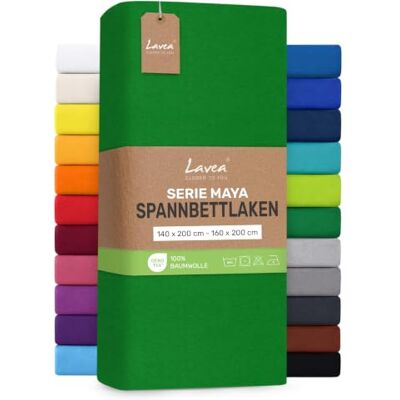 Lavea ® Spannbettlaken 140x200cm 160x200cm Waldgrün Maya, 100% Jersey Baumwolle – Weiches Spannbetttuch mit Rundumgummi, atmungsaktives Bettlaken für Matratzen bis 20 cm Lavea ® Spannbettlaken 140x200cm 160x200cm Waldgrün Maya, 100% Jersey Baumwolle – Weiches Spannbetttuch mit Rundumgummi, atmungsaktives Bettlaken für Matratzen bis 20 cm