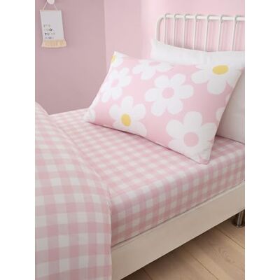 Bedlam Rosa Kariertes Bettlaken – Spannbettlaken für Einzelbett (190 x 90 cm) – Gingham-Karo-Muster in Rosa – Blumen-Bettwäsche für Mädchen – Polyester Bedlam Rosa Kariertes Bettlaken – Spannbettlaken für Einzelbett (190 x 90 cm) – Gingham-Karo-Muster in Rosa – Blumen-Bettwäsche für Mädchen – Polyester