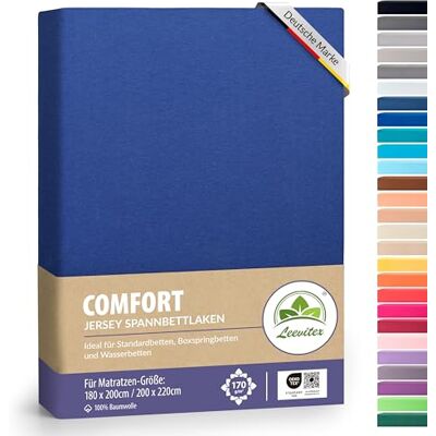 leevitex ® Premium Spannbettlaken 180x200–200x220 cm 40 cm Steghöhe – für Standard-, Boxspring- & Wasserbetten 100% Mako-Jersey-Baumwolle ÖKO-TEX Zertifiziert 170 g/m² Royalblau/Königsblau leevitex ® Premium Spannbettlaken 180x200–200x220 cm 40 cm Steghöhe – für Standard-, Boxspring- & Wasserbetten 100% Mako-Jersey-Baumwolle ÖKO-TEX Zertifiziert 170 g/m² Royalblau/Königsblau