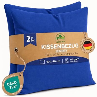 leevitex Kissenbezug 40x40cm (2er Set) Royalblau 100% Baumwolle Jersey Öko-Tex Zertifiziert · Kissenhülle 40x40 · Kopfkissenbezug 40x40 cm · verdeckter Reißverschluss · 170 g/m² leevitex Kissenbezug 40x40cm (2er Set) Royalblau 100% Baumwolle Jersey Öko-Tex Zertifiziert · Kissenhülle 40x40 · Kopfkissenbezug 40x40 cm · verdeckter Reißverschluss · 170 g/m²