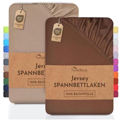 NatureMark 2er Pack Jersey Spannbettlaken, Spannbetttuch 100% Baumwolle in vielen Größen und Farben MARKENQUALITÄT ÖKOTEX Standard 100 200x220 cm +40 Steg Sand/Schoko NatureMark 2er Pack Jersey Spannbettlaken, Spannbetttuch 100% Baumwolle in vielen Größen und Farben MARKENQUALITÄT ÖKOTEX Standard 100 200x220 cm +40 Steg Sand/Schoko