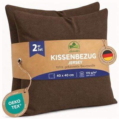 leevitex Kissenbezug 40x40cm (2er Set) Schokobraun 100% Baumwolle Jersey Öko-Tex Zertifiziert · Kissenhülle 40x40 · Kopfkissenbezug 40x40 cm · verdeckter Reißverschluss · 170 g/m² leevitex Kissenbezug 40x40cm (2er Set) Schokobraun 100% Baumwolle Jersey Öko-Tex Zertifiziert · Kissenhülle 40x40 · Kopfkissenbezug 40x40 cm · verdeckter Reißverschluss · 170 g/m²