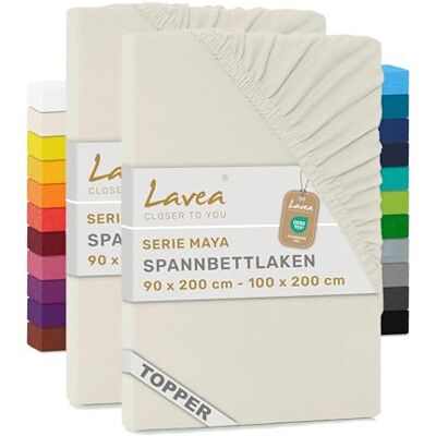 Lavea ® 2er Pack Topper Spannbettlaken 90/100x200cm – Creme Naturweiß 100% Baumwolle Jersey – Für Topper bis 12 cm Höhe – Weich, Formstabil und Langlebig Lavea ® 2er Pack Topper Spannbettlaken 90/100x200cm – Creme Naturweiß 100% Baumwolle Jersey – Für Topper bis 12 cm Höhe – Weich, Formstabil und Langlebig