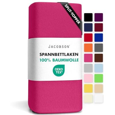 JACOBSON Jersey Spannbettlaken Baumwolle Bettlaken (Split-Topper 180x200-200x200 cm, Pink) JACOBSON Jersey Spannbettlaken Baumwolle Bettlaken (Split-Topper 180x200-200x200 cm, Pink)