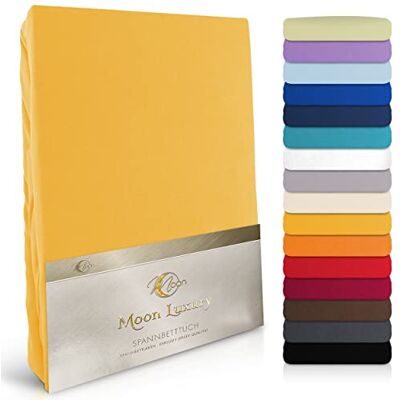 Moon -Luxury Spannbettlaken Spannbetttuch Jersey Stretch 230g/m² für Wasserbetten, Boxspringbetten und herkömmliche Matratzen (mais, 90x200-100x220) Moon -Luxury Spannbettlaken Spannbetttuch Jersey Stretch 230g/m² für Wasserbetten, Boxspringbetten und herkömmliche Matratzen (mais, 90x200-100x220)