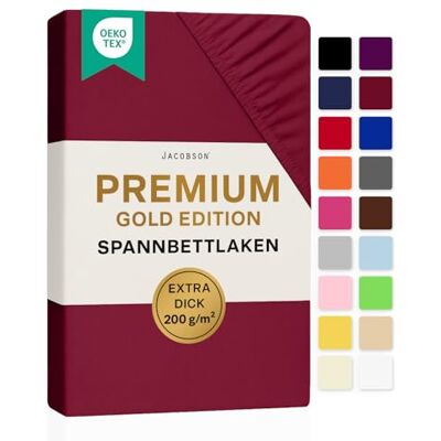 JACOBSON Premium Split-Topper Spannbettlaken 200 g/m² Jersey (Split-Topper 180x200-200x200 cm, Bordeaux) JACOBSON Premium Split-Topper Spannbettlaken 200 g/m² Jersey (Split-Topper 180x200-200x200 cm, Bordeaux)