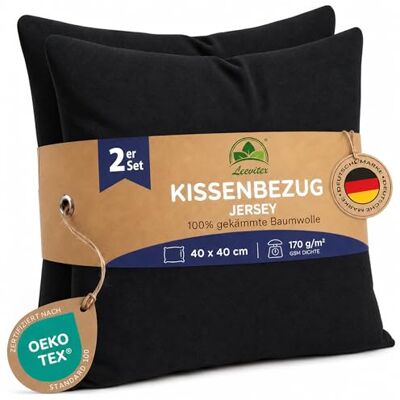 leevitex Kissenbezug 40x40cm (2er Set) Schwarz 100% Baumwolle Jersey Öko-Tex Zertifiziert · Kissenhülle 40x40 · Kopfkissenbezug 40x40 cm · verdeckter Reißverschluss · 170 g/m² leevitex Kissenbezug 40x40cm (2er Set) Schwarz 100% Baumwolle Jersey Öko-Tex Zertifiziert · Kissenhülle 40x40 · Kopfkissenbezug 40x40 cm · verdeckter Reißverschluss · 170 g/m²